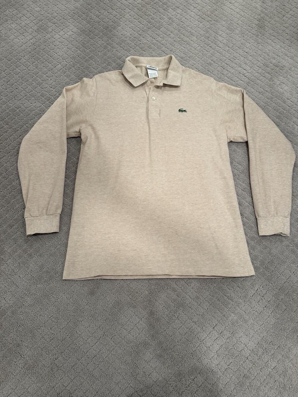 Lacoste Men’s Long Sleeve Polo Shirt Size 5 Large Beige Tan 100% Cotton France